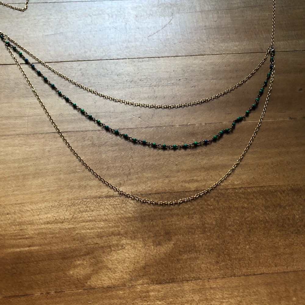 Long Tiered Necklace Gold and Beads